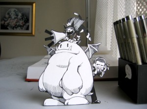 An example of George Alexopoulos' work, Caith Sith from Final Fantasy 7 as a paper cutout